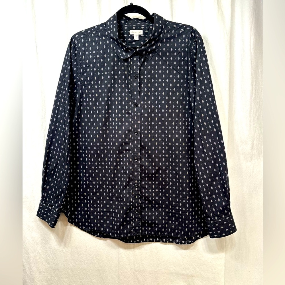 GARNET HILL Button Down Top Size 14 Organic Pima Cotton Shirt Black White